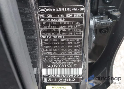 2016 Land Rover Discovery Sport Se z USA, uszkodzony, nr VIN SALCP2BG3GH596157